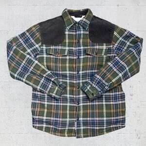 Field & Stream Men’s M Sherpa Lined Green Plaid Corduroy Flannel Shirt Jacket